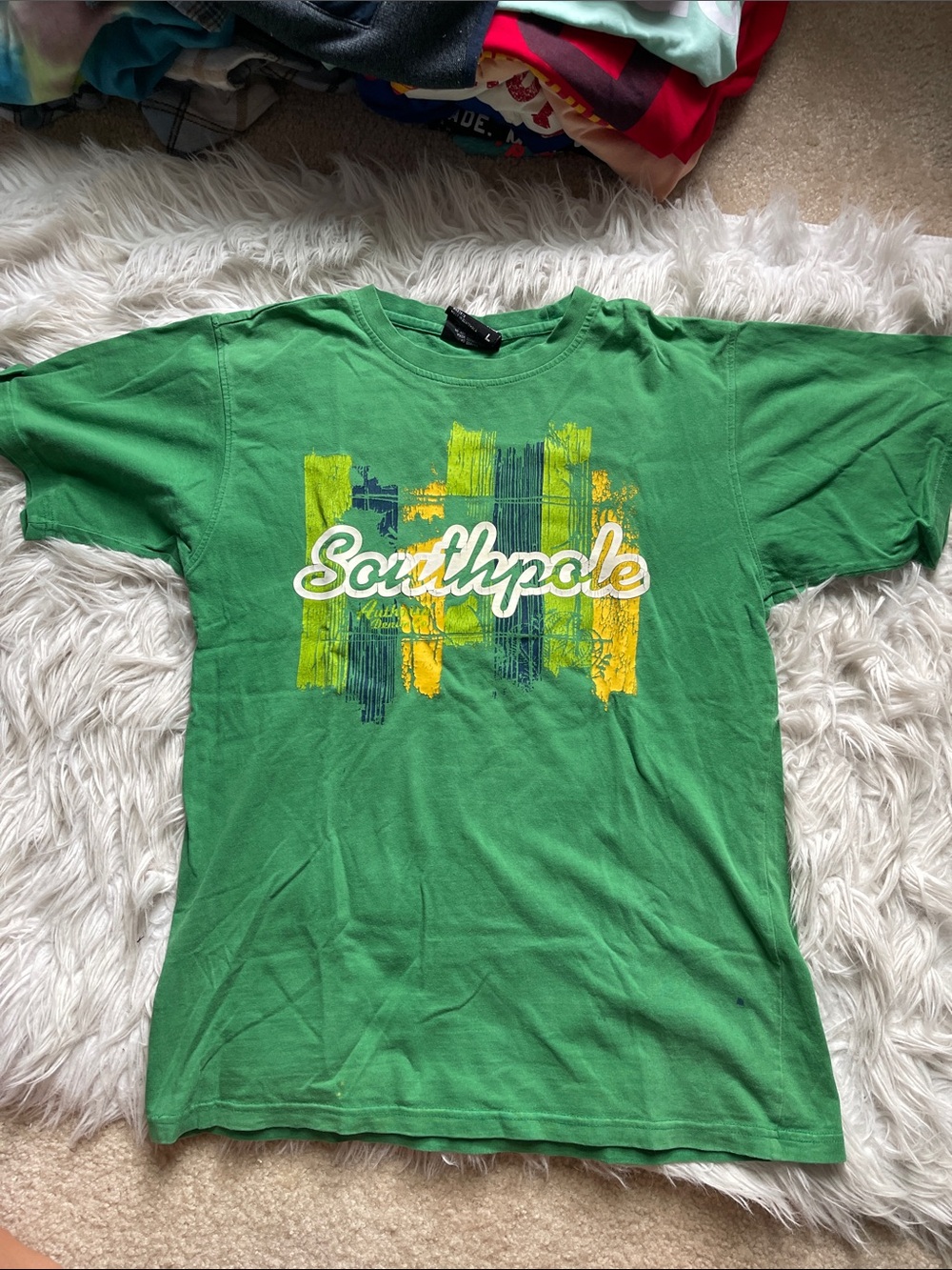 South Pole Green Tee with Yellow & Navy Brush Graphic